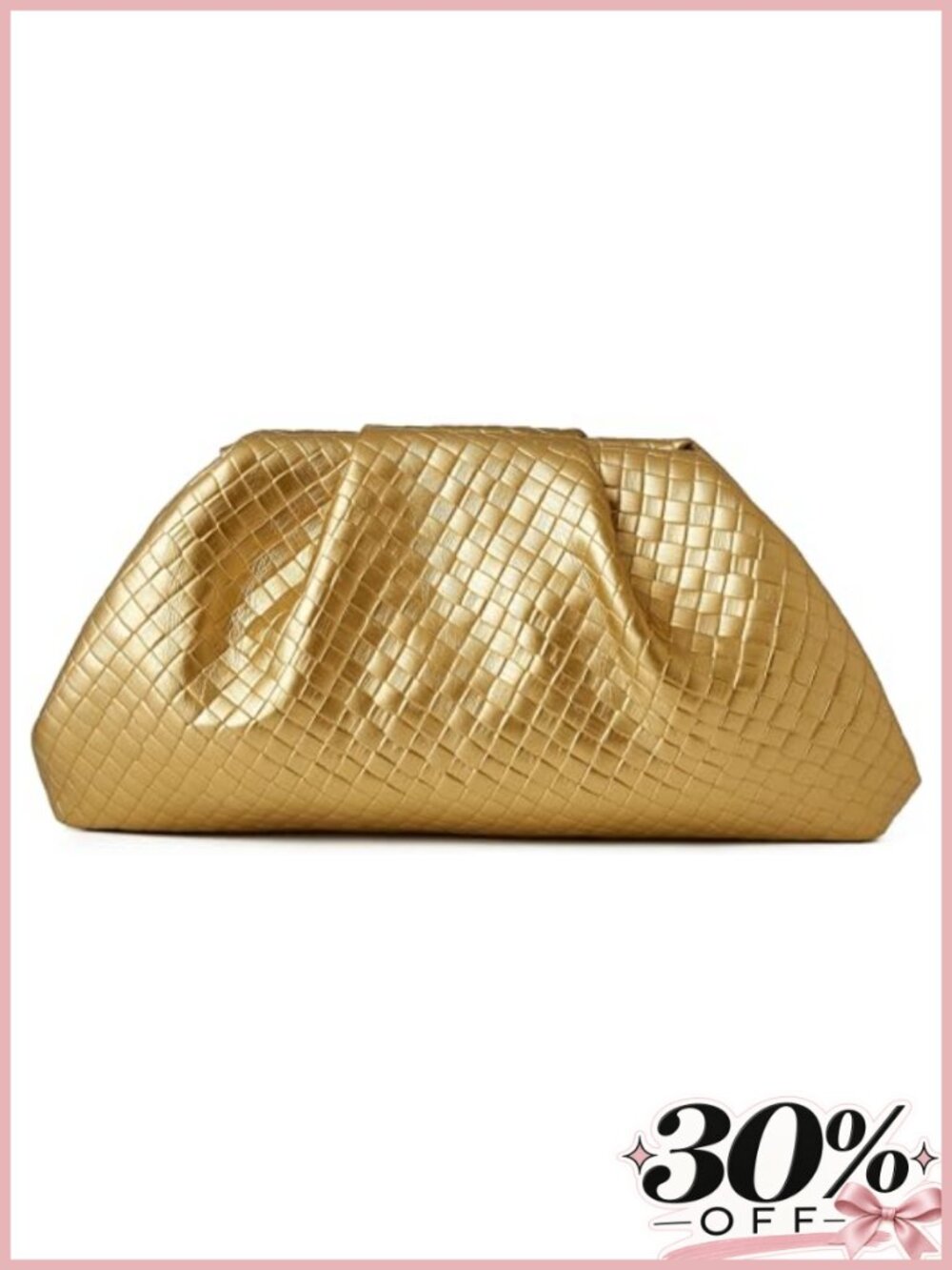 Woven Evening Bag Ruched Dumpling Clutch Detachable Chain Crossbody Purse